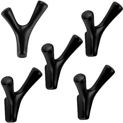 Imagen de SOTECH 5 piezas Ganchos dobles BICO negro mate 82 x 71 46 mm con fijación oculta para abrigos de la colección BlackLine