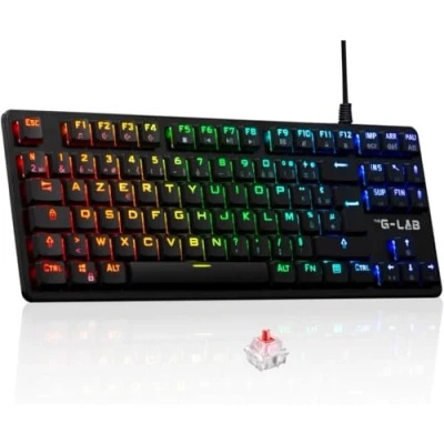Imagen de The G Lab Keyz Platinium TKL Teclado mecánico Rojo Outemu Low Profile AZERTY Gamer Ultra Fin, RGB &amp; Teclas 100% Personalizable, Anti Ghosting Total PC/PS4/PS5/Xbox New