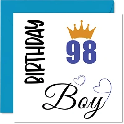 Imagen de Stuff4 Tarjeta de cumpleaños 98 para hombres, tarjetas hombre años, gran abuelo, padrastro, tío, 145 mm x mm, felicitación regalo
