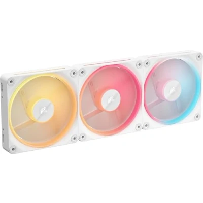 Imagen de CORSAIR iCUE Link LX120 R RGB 120mm Ventilador Inverso PWM Kit de Triple Bajo Nivel Ruido, Cojinete Cúpula Magnética, Lazos Luz Duales, Tornillos QuikTurn™, Cero RPM Blanco