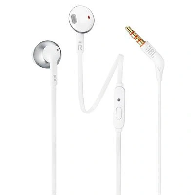 Imagen de Auriculares De botón JBL T205, botón, Con cable, Pure Bass, Micrófono, Jack 3.5 mm, Blanco