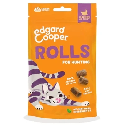 Imagen de Edgard &amp; Cooper premios Naturales para Gatos, rollitos de Pollo y Pavo (1x45g), sin Cereales con Carne Fresca, Ricos en proteínas, Cazar, Ingredientes azúcar añadido.