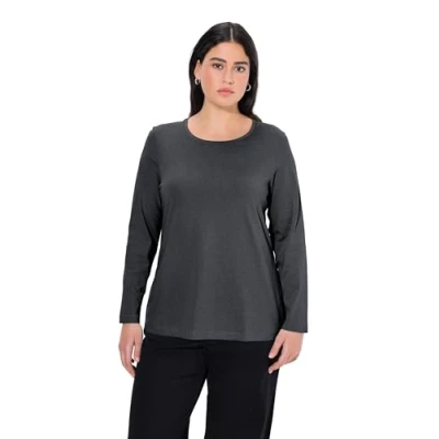 Imagen de Ulla Popken Camiseta Básica, Cuello Redondo, Ajustada, Manga Larga, para Mujer, Gris (Anthrazit 12), 50 52