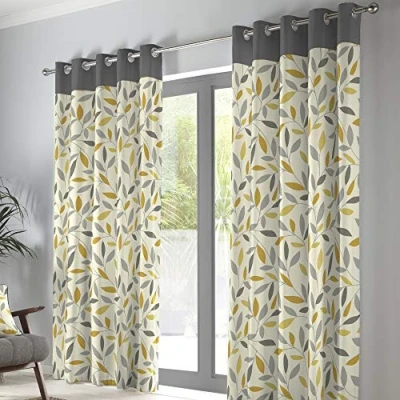 Imagen de Fusion Par de Cortinas con Ojales Madera Haya, 100% algodón, Ocre, 46&quot; Width x 72&quot; Drop (117 183cm)