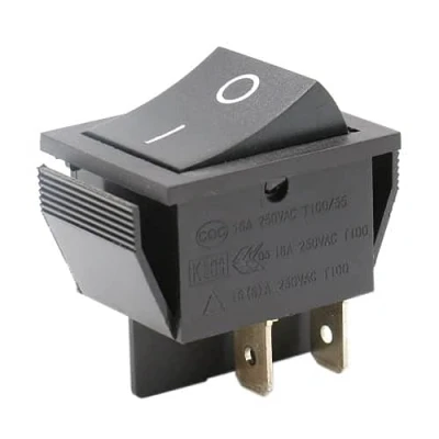 Imagen de CABLEPELADO Interruptor basculante, 2 posiciones, 4 vias, pines, terminales, ON/OFF DPST, 16A 250VAC, Negro sin LED