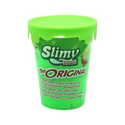 Imagen de Slimy Taza original de 80 g, color verde, Slime, el clásico entre las masas juego, diversión para niños, plastilina elástica (juguetes a partir 3 años)