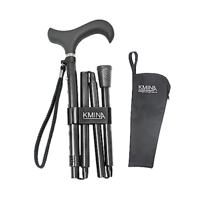 Imagen de KMINA Pro Bastones Plegables para Mayores, Mayores Hombre, Caminar Ancianos, Bastón Plegable Mujer, Extensible, Aluminio Negro