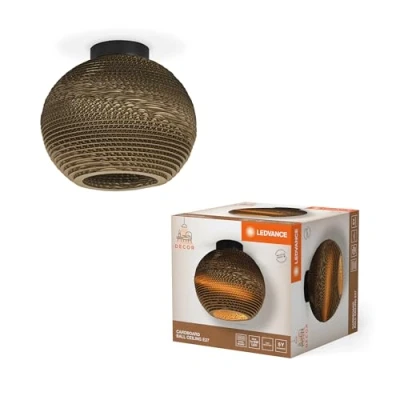 Imagen de LEDVANCE Deckenleuchte Decor Cardboard Ball braun aus Wellpappe, leicht, E27, 260 mm Durchmesser, Leuchtenschirm recyceltem Material, nachhaltig durch austauschbare Lichtquelle, einfache Montage