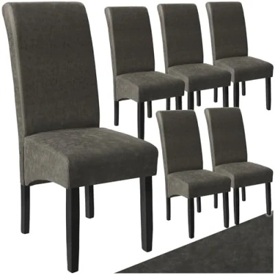 Imagen de TecTake® Set de Sillas Comedor, Piel Sintética, Forma Ergonómica, Patas Madera, Lacadas, Fácil Limpiar, 106cm, Dormitorio, Salon 6 Gris Mármol