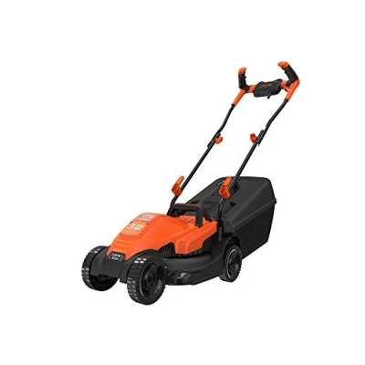 Imagen de BLACK+DECKER Cortacésped eléctrico 1200W, Ancho de corte 32cm, Empuñadura engomada tipo bicicleta, Bolsa 35L con indicador llenado, Altura ajustable, BEMW451BH QS