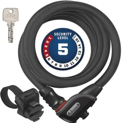 Imagen de ABUS Antirrobo de cable Phantom 8950/180 TexKF Juego antirrobos para bicicleta con soporte el cuadro la 12/15 mm Nivel seguridad 5 Negro