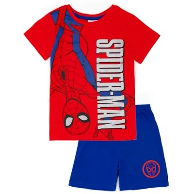 Imagen de Marvel Spiderman Conjunto de Pijama para Niño Azul y Rojo Camiseta pantalón Corto Diseño Lanzamiento telaraña pequeños superhéroes