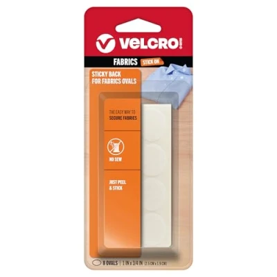 Imagen de Velcro(r) Brand Cierres Velcro adhesivos para telas: sin necesidad de coser óvalos 1 pulgada x 3/4 pulgada, 8 juegos blanco