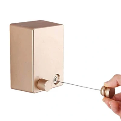 Imagen de Youngine Tendedero retráctil de Pared para Interiores y Exteriores, con Cuerda Acero 4,2 m, Gancho Ajustable, sin Necesidad taladrar Autoadhesivo (Oro)