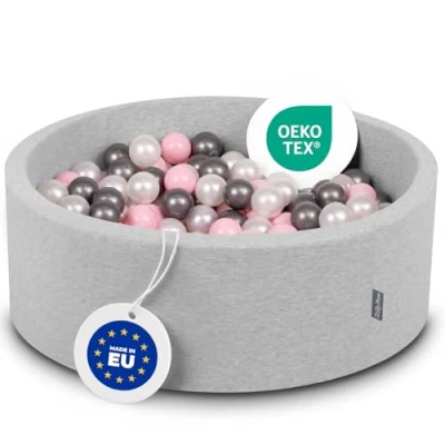 Imagen de KiddyMoon 90X30cm/300 Bolas ∅ 7Cm Piscina De para Ninos Hecha En La UE, Gris Clr:Perla/Rosa Clr/Plata