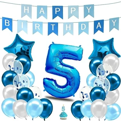 Imagen de envami® Globo De Cumpleaño 5 años Azul Decoracion Niño Feliz Guirnalda Adultos Helio
