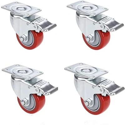 Imagen de Voluker Set de 4 Ruedas Giratorias con Freno,75mm para muebles,Ruedas Pivotantes, Carga 400 KG,Rojo