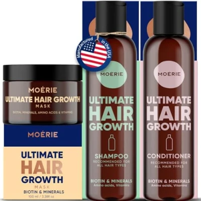 Imagen de Moerie Mineral Shampoo And Conditioner Plus Hair Mask Pack The Ultimate Care Set For Longer, Thicker, Fuller Vegan Products Paraben Free