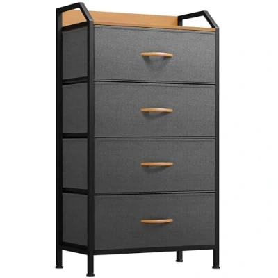 Imagen de YITAHOME Cajonera de Tela con Bolsillos Laterales, Ganchos,Cómoda Tela,Unidad Almacenamiento,con 4 cajones Extraíbles,Cómoda para Sala Estar,Dormitorio, Gris Oscuro