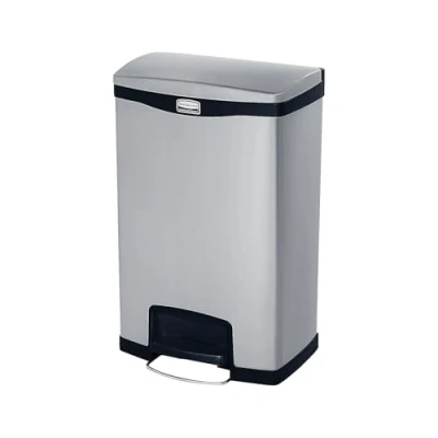Imagen de Rubbermaid Commercial Products Slim Jim 1901992 Contenedor con pedal frontal, metal, capacidad de 50 l, negro