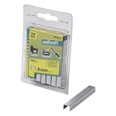 Imagen de wolfcraft Grapa de lomo ancho, acero extra duro, tipo 053 I 7031000 Ideales para fijar telas, tejidos y listones madera delgados