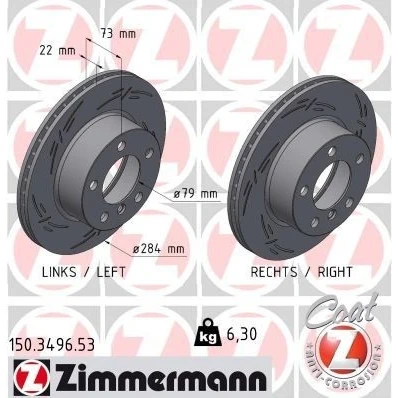 Imagen de ZIMMERMANN 150.3496.53 Disco de freno 284 22 6/5 5 120 ventilación interna, ranurado revestido altamente carbonizado BMW: 1 Hatchback, 2 Coupé