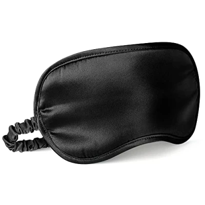 Imagen de LULUSILK Venda para los ojos con banda elástica / gorro dormir toda la noche, viajar, tomar una siesta, súper suave y 100% seda 21*10.5cm Negro
