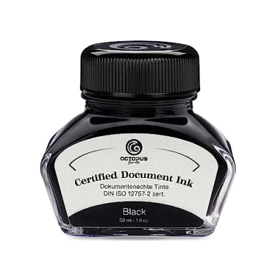 Imagen de Octopus Fluids Document Ink Tinta negra certificada según DIN ISO 12757 2, 30 ml, color negro