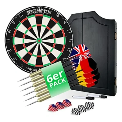 Imagen de Stagecaptain DBC 1775 BullsEye Diana dardos de diámetro 45 cm cerdas Juego gabinete profesionales material sisal Dianas con 6 puntas acero y 12 vuelos