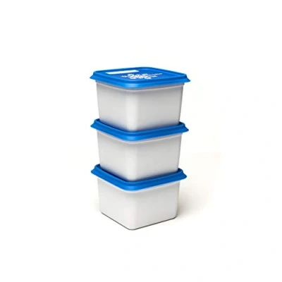 Imagen de Amuse Alaska Juego de recipientes para congelación (rectangulares), Plástico (PP), Blanco/Azul, 3 x 750 ml