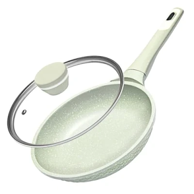 Imagen de DYGG Sartenes antiadherentes con tapa de 20 cm para inducción, sin grasa, material granito antiadherente, 100% libre PFAS, PFOA todo tipo Cocina