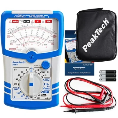 Imagen de PeakTech 3385, multímetro analógico, medidor con voltímetro, amperímetro, de continuación, ohmios, dB, 600 V CA CC 10 A, apto para instalación eléctrica 230 V, P 3385