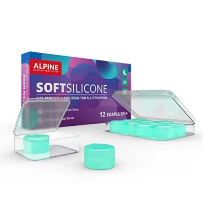 Imagen de tapones de oído Alpine SoftSilicone reductores ruido para dormir, nadar y concentrarse Cómoda solución los ronquidos 28 dB atenuación Paquete 12 silicona