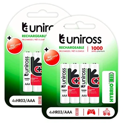 Imagen de Uniross pilas recargables Hybrio Ministilo AAA/HR03 Ni MH 1,2 V 900 mAh 2 blísteres de 4