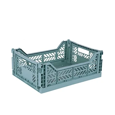 Imagen de Ay Kasa Caja plegable, estable, de plástico, apilable, color verde azulado, mediano (40 x 30 14 cm)