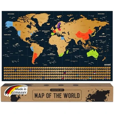 Imagen de envami® Mapa Mundi Rascar I Mapas del Mundo para Marcar Viajes 68 X 43 CM Oro Scratch Off Travel Map
