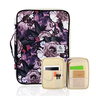 Imagen de YOUSHARES Funda multifuncional con 8 bolsillos para documentos de tamaño A4/A5 y cuadernos notas, organizador impermeable cremallera （Rosa gris）