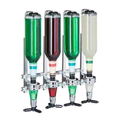 Imagen de Relaxdays Botellero de Pared, Soporte para Cuatro Botellas, Dispensador Bebidas, 36 x 35,5 11 cm, 1 Ud, Plateado, Silicona