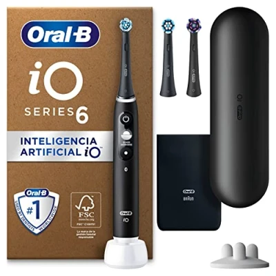 Imagen de Oral B iO 6N Cepillo de Dientes Eléctrico con Mango Recargable, 3 Cabezales y Estuche Viaje, Diseñado por Braun, Regalos Originales para Mujer Hombre Negro