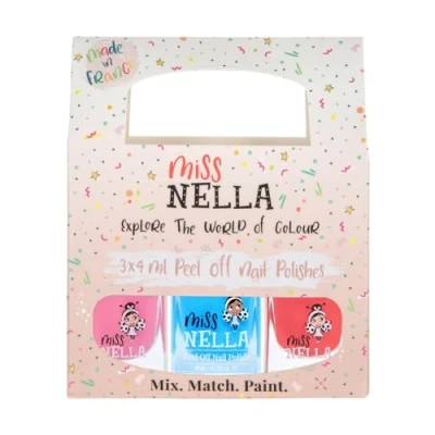 Imagen de Miss Nella GIRL POWER Paquete de 3 esmaltes uñas a base agua, peel off, sin olor y seguro por los niños rosa, azul &amp; rosa