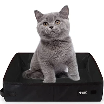 Imagen de Arenero de Viaje para Gatos Portátil XXL, Caja Arena Plegable Gatos, Impermeable, Fácil Limpiar Gatitos, Conejos Uso Interior, Camping al Aire Libre, Coche, Grande, 50 x 40 cm, Negro