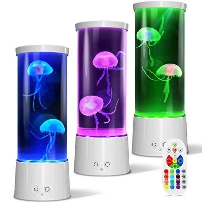 Imagen de Lampara Medusa de Lava Acuario Luz Noche Control Remoto Ambiente con 17 Led Colores, Medusas Artificiales USB Lámpara Mesa por Oficina en Casa Decoración,Blanco