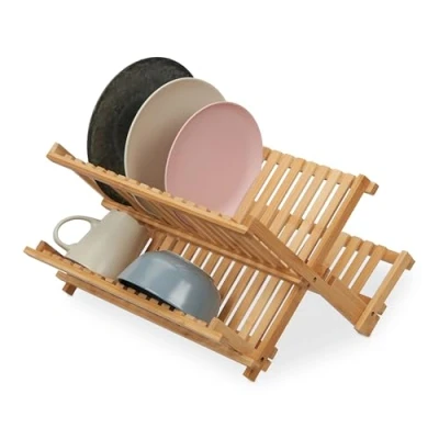 Imagen de Relaxdays Bambus Abtropfgestell klappbar Escurreplatos Plegable, 2 Niveles, Secador Platos, Tazas, Cuencos, Bambú, Soporte Escurridor Vajilla, Natural, 24 x 23,5 44 cm Aprox