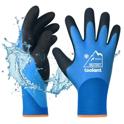 Imagen de OriStout Guantes térmicos de Trabajo para Clima frío, Invierno Impermeables, Pantalla táctil, súper Agarre, jardinería, Pesca, Lavado Autos, congelador, Azul, XXL