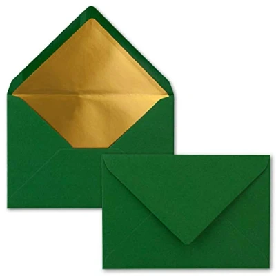 Imagen de 10 sobres B6 con forro interior dorado, 12,5 x 17,6 cm, verde oscuro, adhesivo húmedo, FarbenFroh by GUSTAV NEUSER
