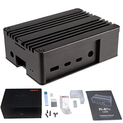 Imagen de Akasa Pi 4 Pro Funda sin Ventilador Raspberry 4, Ventilador, Aluminio Completo, Kit térmico, Premio eTeknix Editor&#039;s Choice, Compatible con Modelo B, Negro, A RA08 M2B