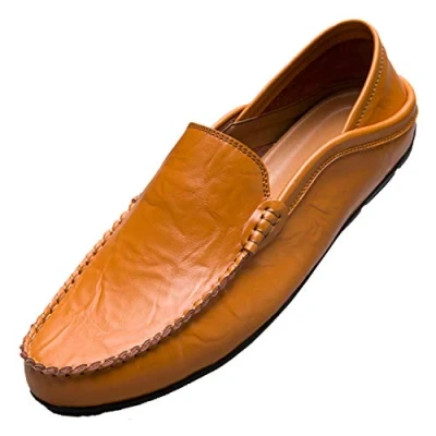 Imagen de Unitysow Mocasines Hombres Zapatos de Vestir Casuales Holgazanes Slip On Verano Plano Cuero Conducción Zapatillas Amarillo 43EU