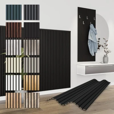 Imagen de HEXIM Paneles Acústicos 138,5x60cm Pared de Lamas Flexible Madera MDF Revestimiento Mural (1 panel / 0,83 m² Black Edition APH12)