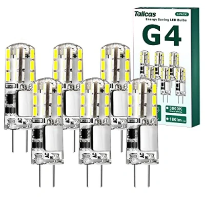 Imagen de Bombilla LED G4 1.5W AC/DC 12V, Blanco Frio 6000K, Capsule Equivalente a 20W Bombillas Halógenas, 180LM No Regulable, Ángulo de haz 360, Paquete 6