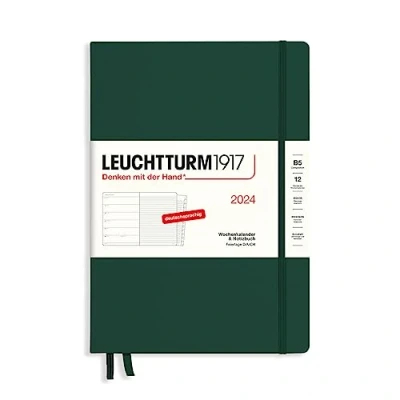 Imagen de LEUCHTTURM1917 367749 Agenda semanal y cuaderno de notas Composition (B5) 2024, con adicional para direcciones aniversarios, color verde bosque, alemán, 12 meses